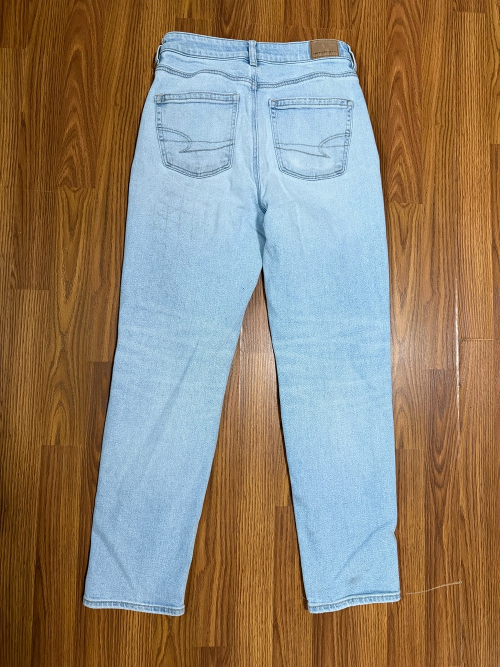 American Eagle Outfitters Light Blue Distressed Mom Straight Leg Jeans Size 4 - Picture 3 of 7